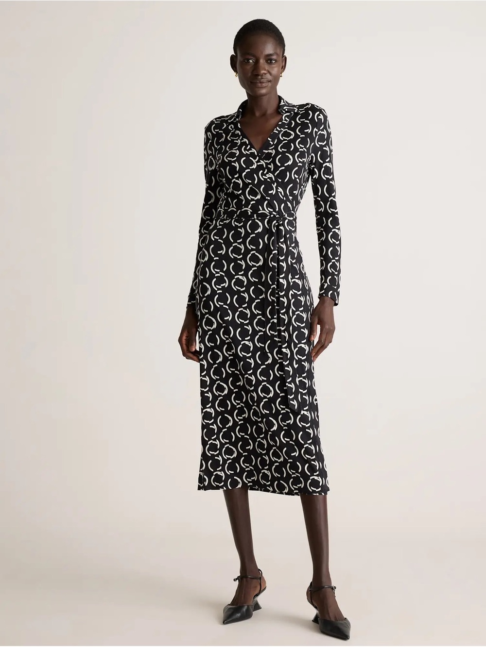Quince 100% Silk Jersey Midi Wrap Dress in Circular Contrast size M Medium NWT